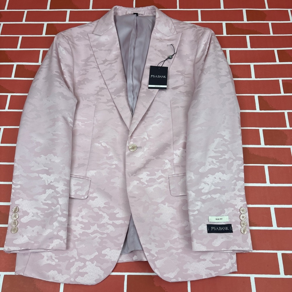 Jos A Bank Tuxedo Dinner Jacket Mens 38S Pink Camouflage Slim Fit